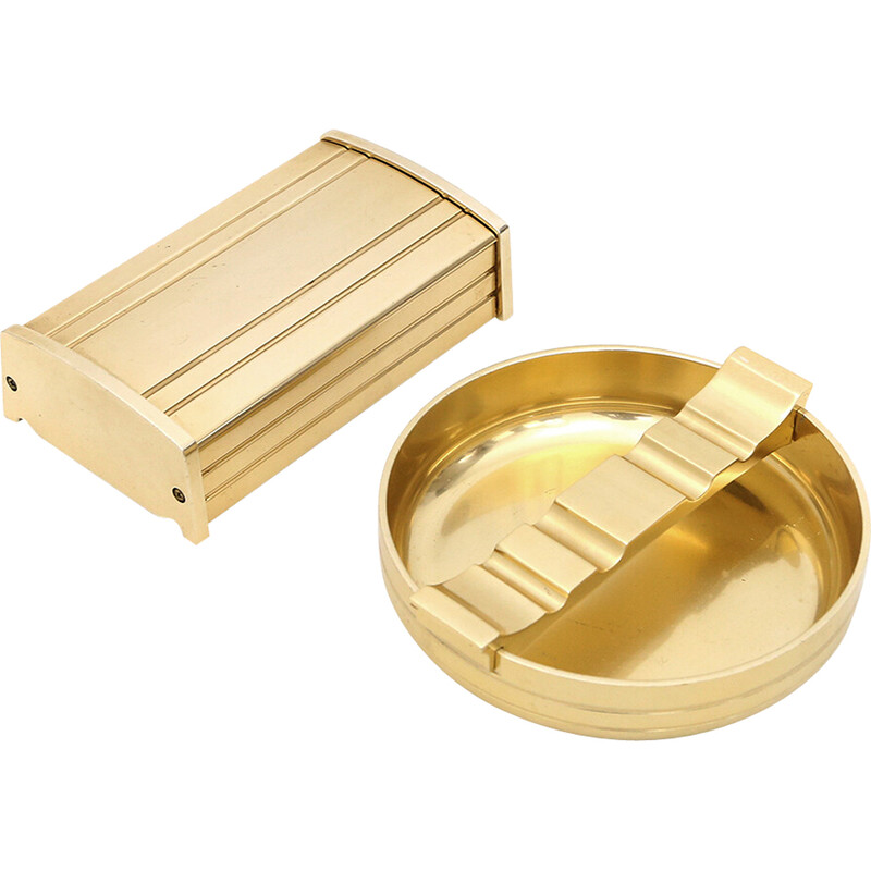 Vintage gold anodized aluminum ashtray and cigarette case for Kaymet, 1960