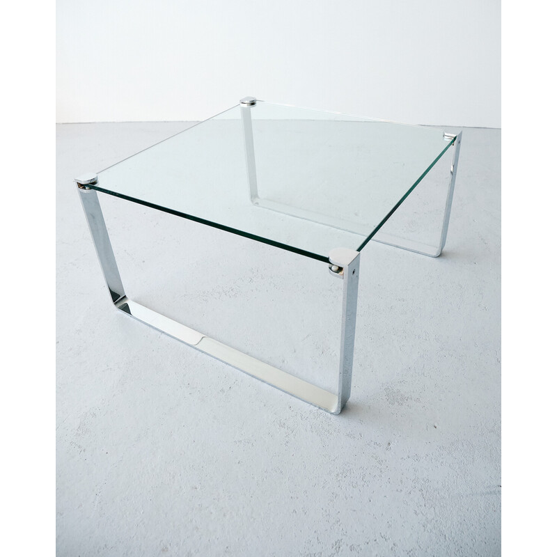 Table basse vintage en acier chromé et verre par Peter Draenert pour Draenert, Allemagne 1960