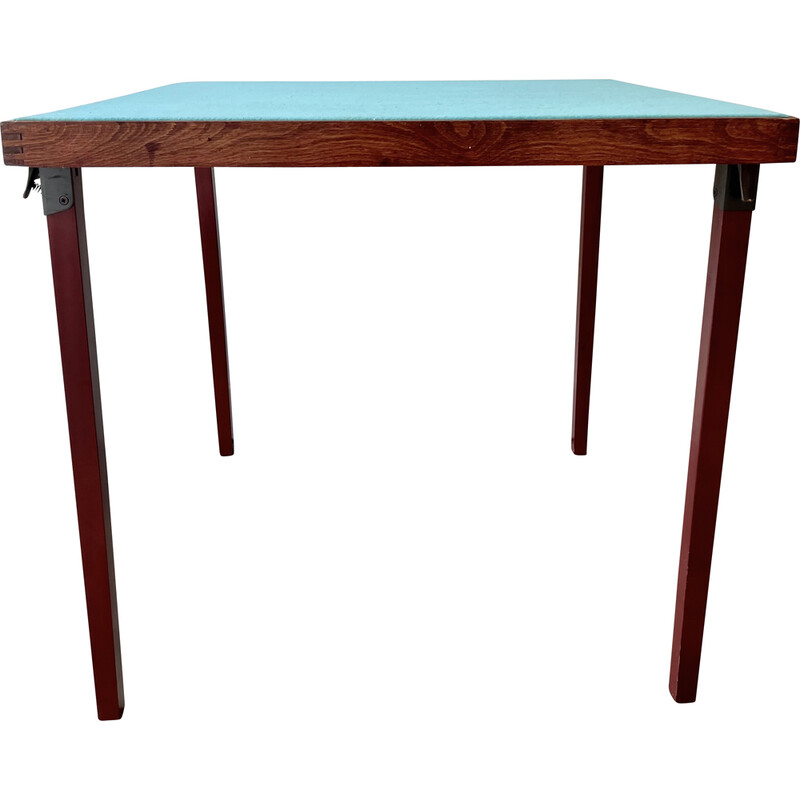 Vintage folding card games table with a blue felt top