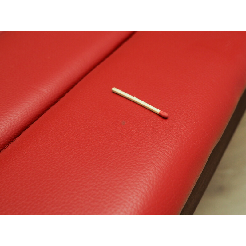 Vintage bench in teak wood and red leather, Denmark 1990