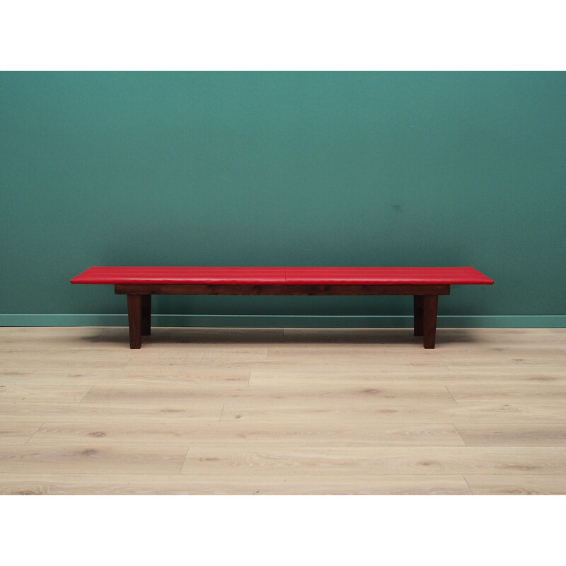 Vintage bench in teak wood and red leather, Denmark 1990