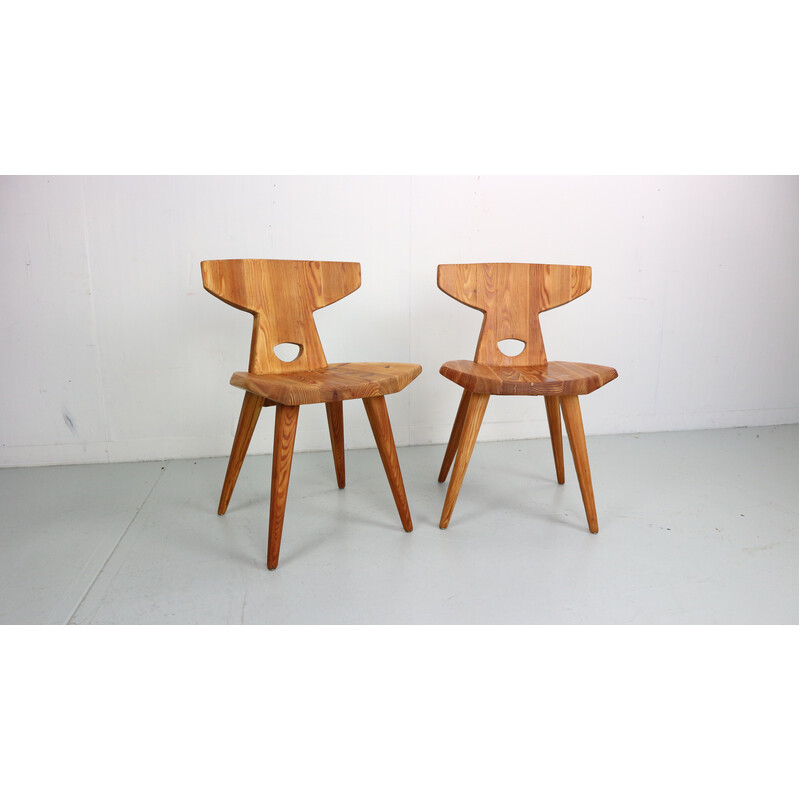Pair of vintage solid pine wood chairs by Jacob Kielland-Brandt for I. Christiansen, Denmark 1960