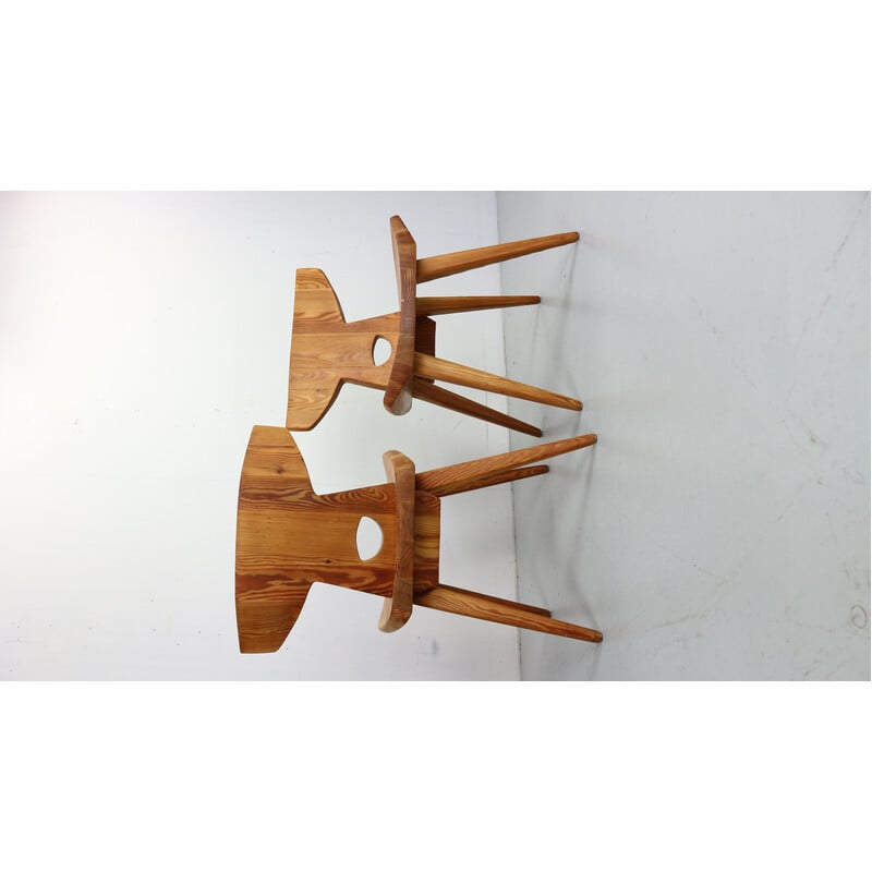 Pair of vintage solid pine wood chairs by Jacob Kielland-Brandt for I. Christiansen, Denmark 1960