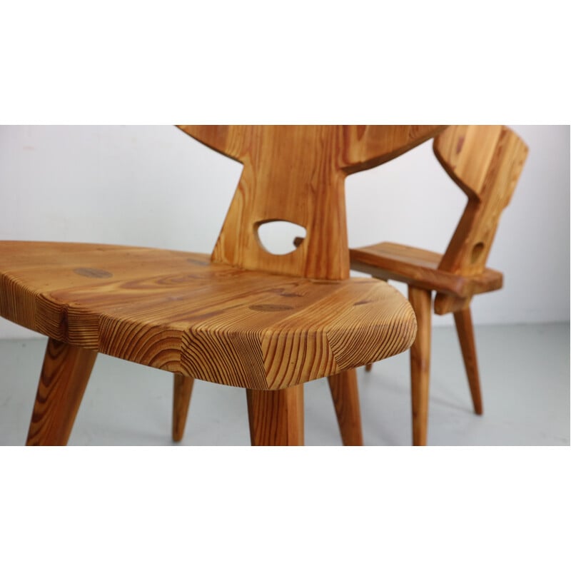 Paire de chaises vintage en bois de pin massif par Jacob Kielland-Brandt pour I. Christiansen, Danemark 1960