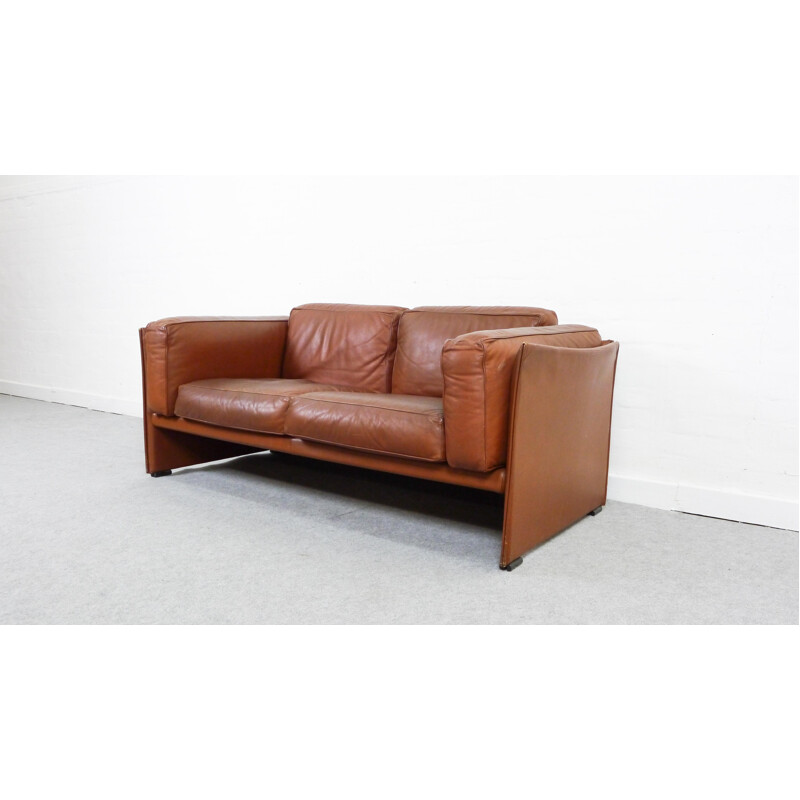 Mid-century 2-seater Sofa in leather by Mario Bellini for Cassina - 1970s 