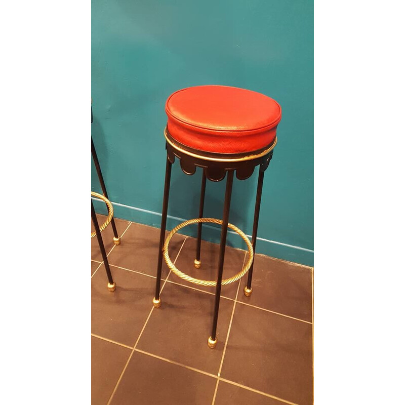 Pair of red leather stools - 1950s