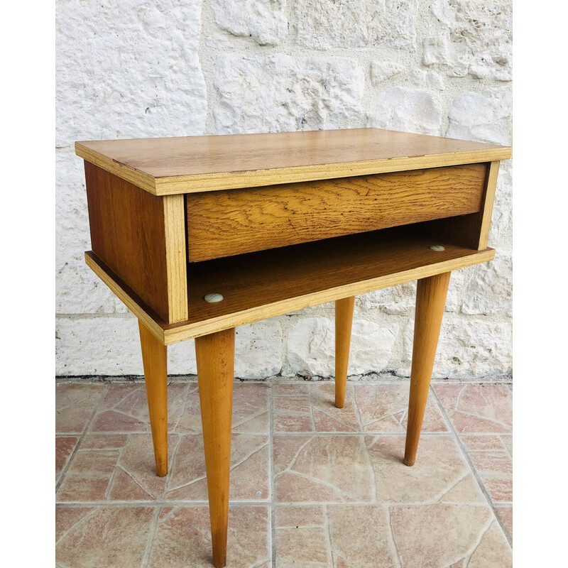 Vintage bedside table in wood and oak veneer, 1970