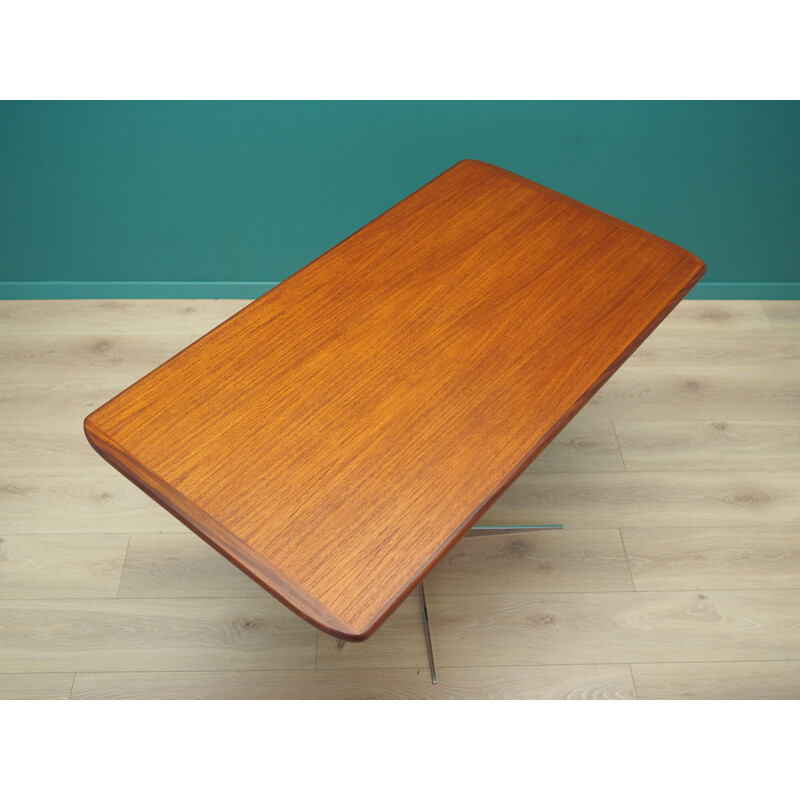 Vintage teak veneer and chrome metal coffee table, Denmark 1970