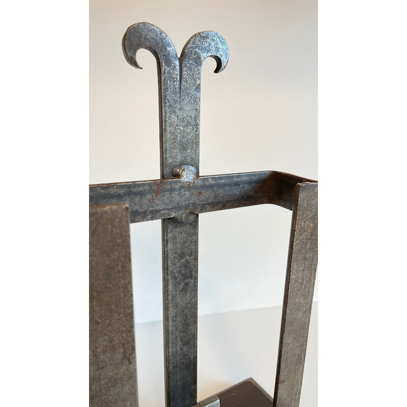 Vintage fireplace accessory in steel and solid wood