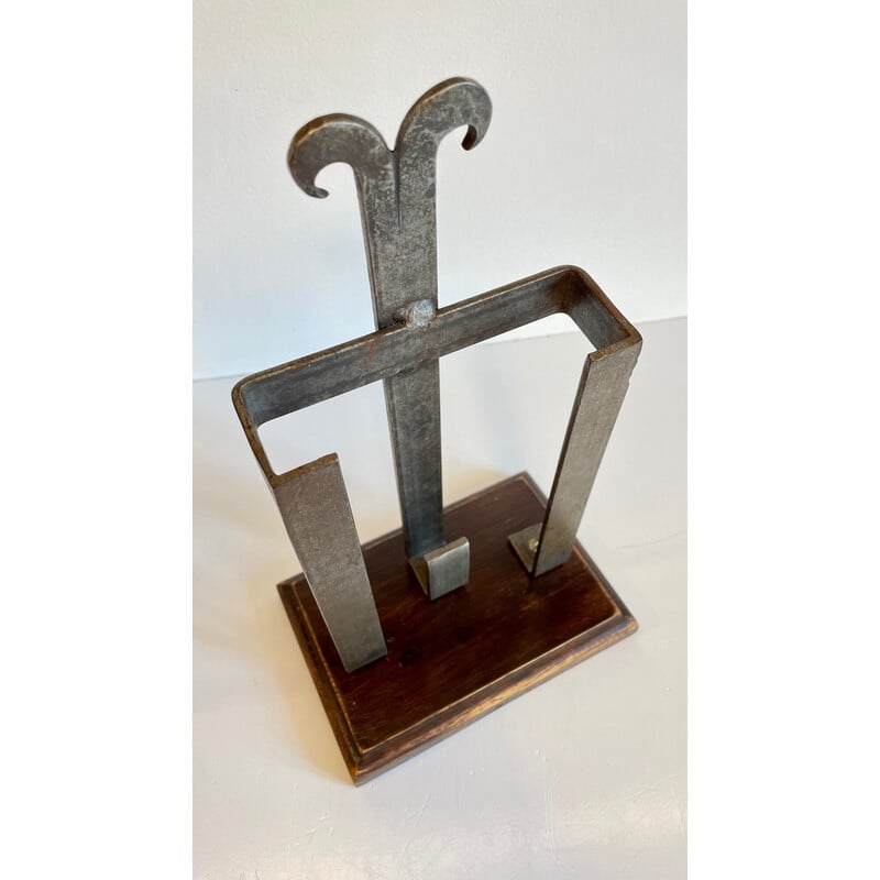 Vintage fireplace accessory in steel and solid wood