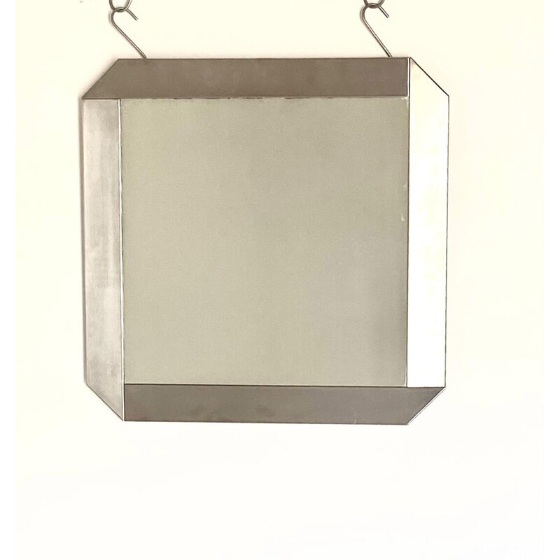 Espelho de parede vintage da Era Espacial em aço e vidro por Gaetano Sciolari para Valenti, Itália 1970