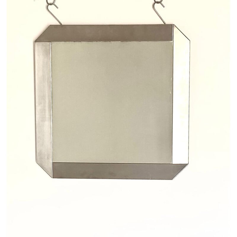 Vintage Space Age wall mirror in steel and glass by Gaetano Sciolari for Valenti, Italy 1970