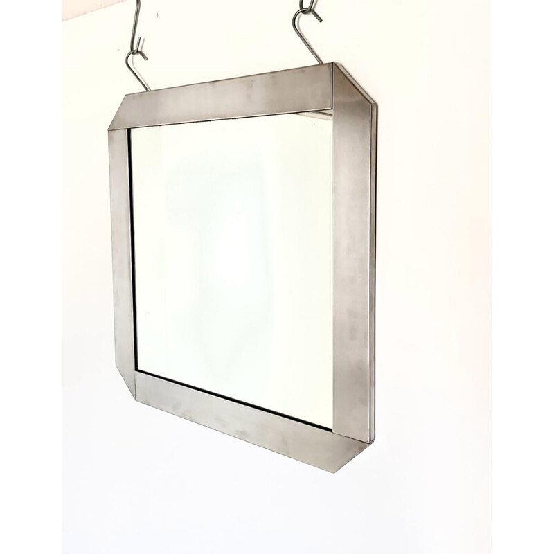 Vintage Space Age wall mirror in steel and glass by Gaetano Sciolari for Valenti, Italy 1970