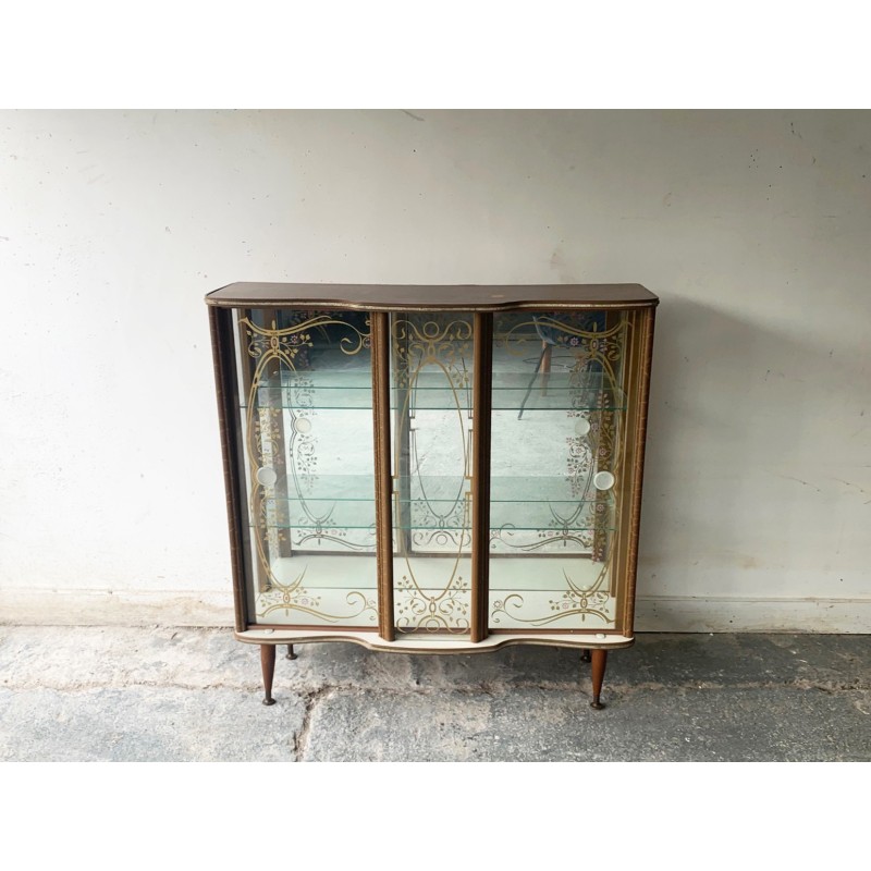 Armoire vitrine vintage en verre et teck, 1950