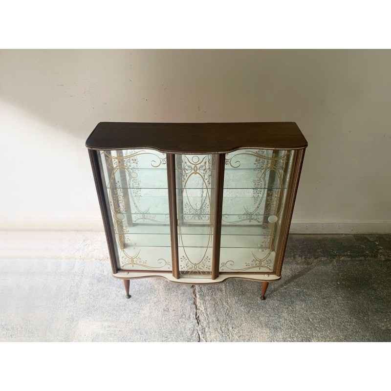 Vintage glass and teak display cabinet, 1950