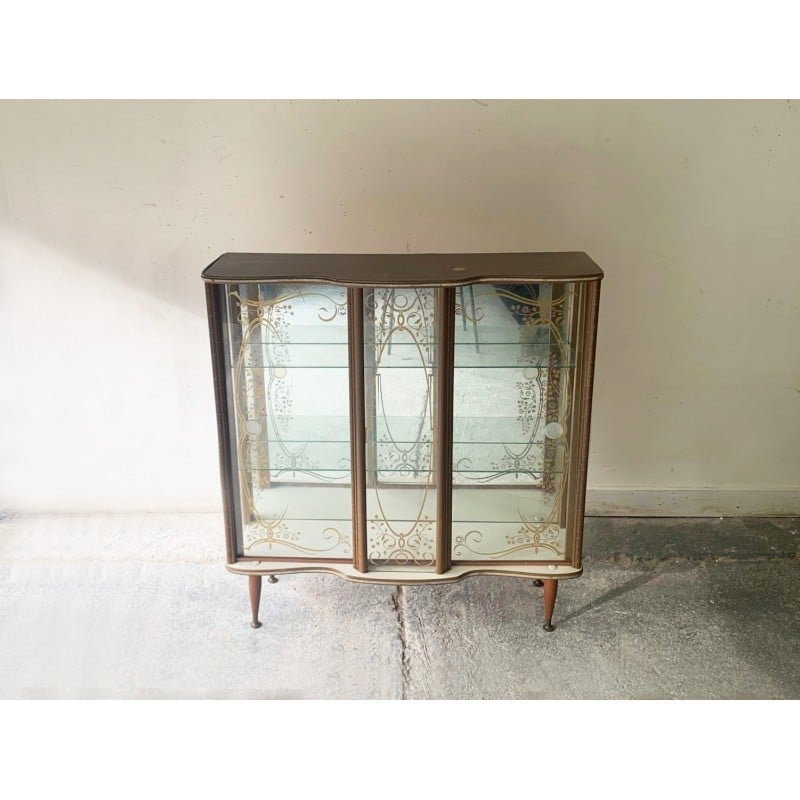 Vintage glass and teak display cabinet, 1950