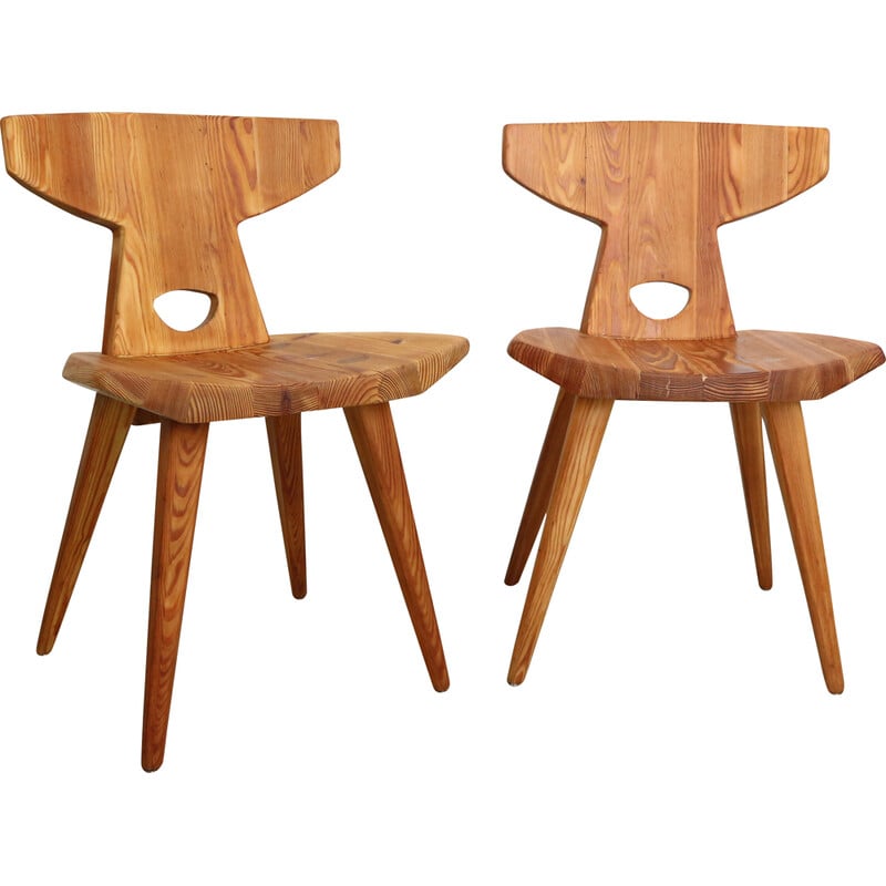 Pair of vintage solid pine wood chairs by Jacob Kielland-Brandt for I. Christiansen, Denmark 1960