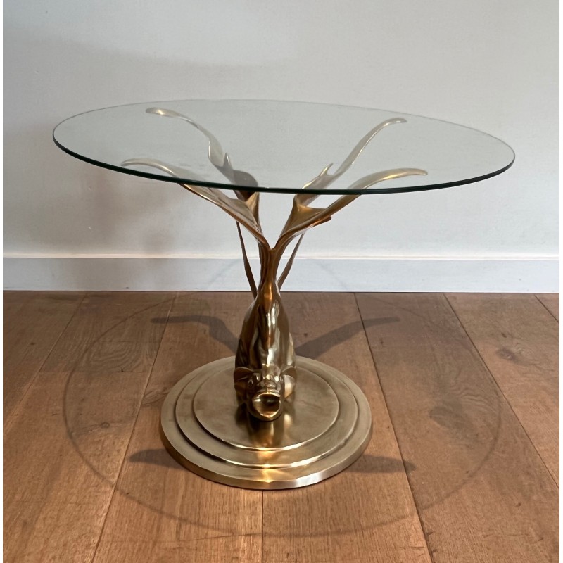 Vintage brass coffee table representing a fish, France 1970