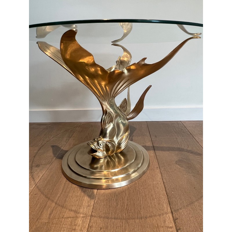 Vintage brass coffee table representing a fish, France 1970