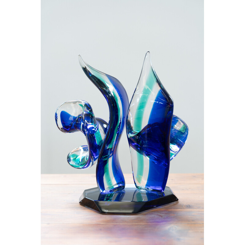 Escultura vintage de cristal de Murano azul claro, Italia 1970