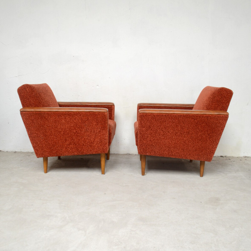 Pair of mid-century orange armchairs - 1950s