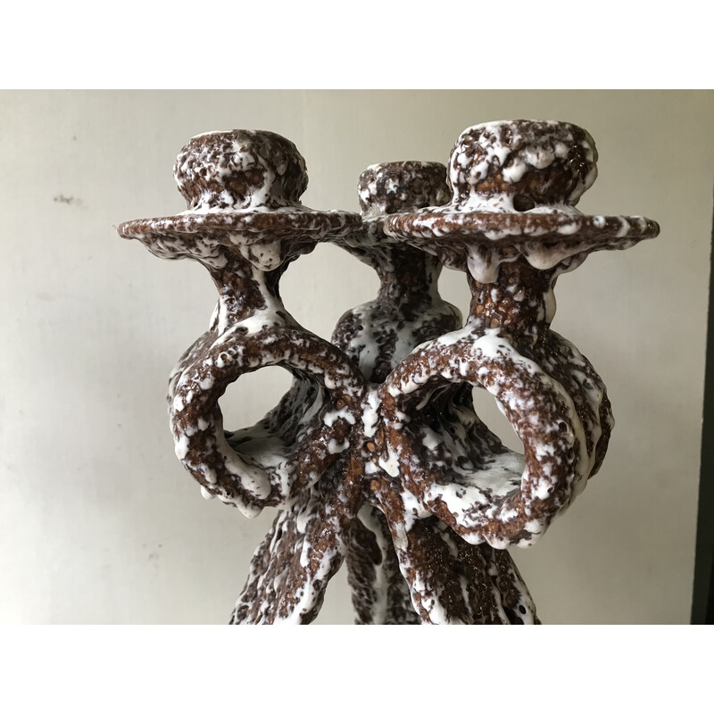 Pair of vintage ceramic candelabra by Marius Guige for Vallauris