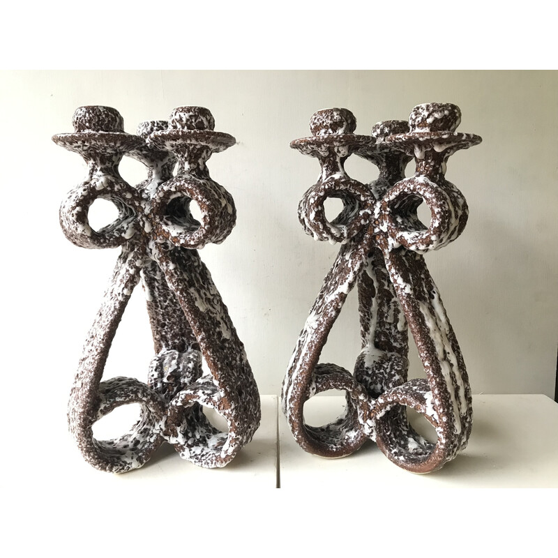 Pair of vintage ceramic candelabra by Marius Guige for Vallauris