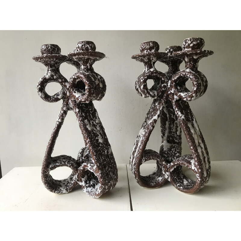 Pair of vintage ceramic candelabra by Marius Guige for Vallauris