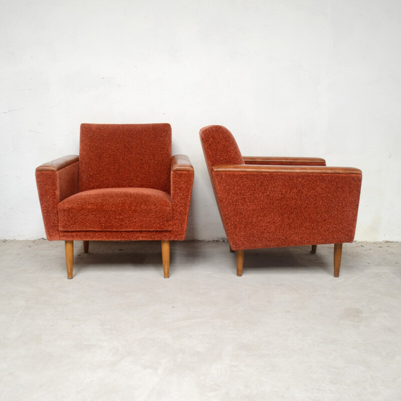 Pair of mid-century orange armchairs - 1950s