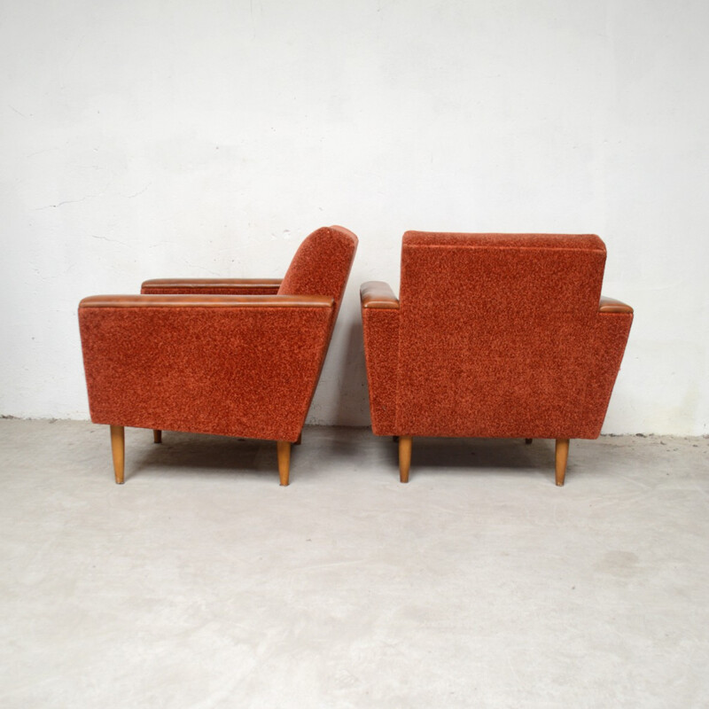 Pair of mid-century orange armchairs - 1950s