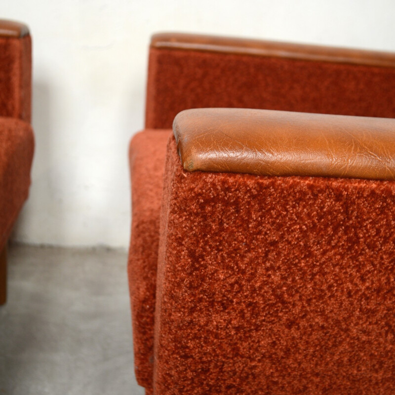 Pair of mid-century orange armchairs - 1950s