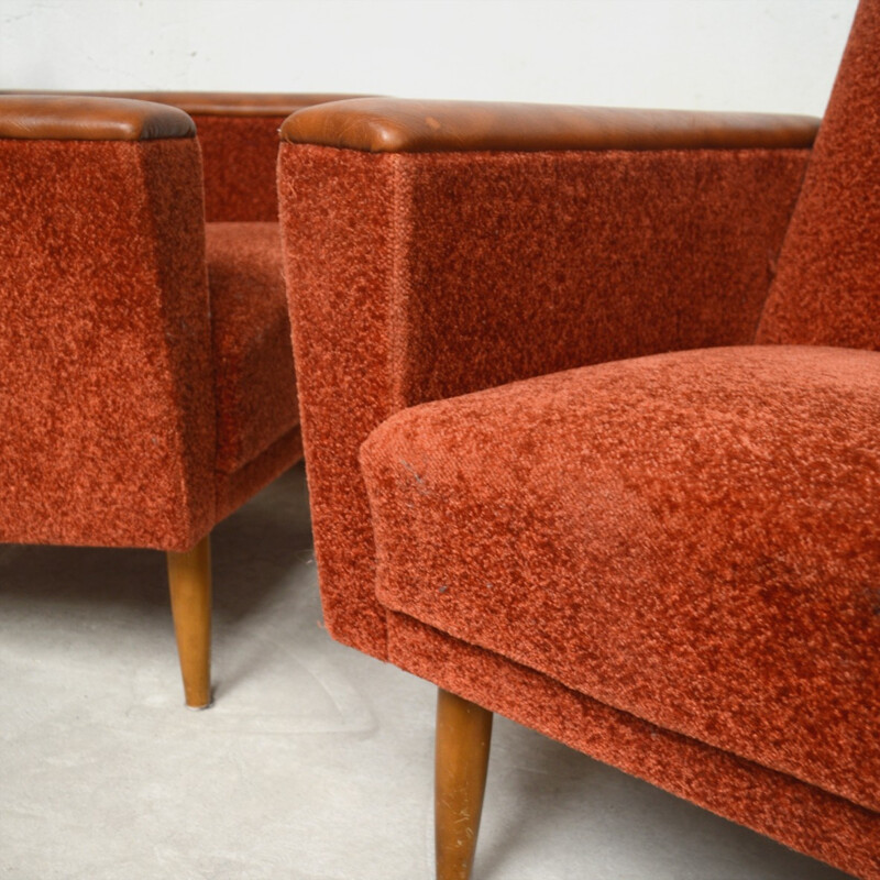 Pair of mid-century orange armchairs - 1950s