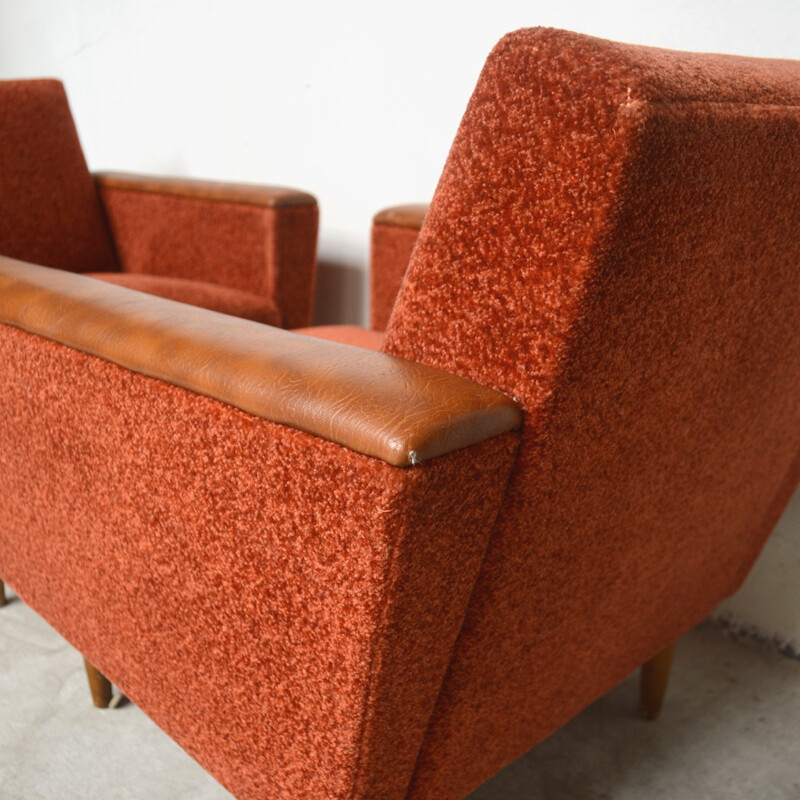 Pair of mid-century orange armchairs - 1950s