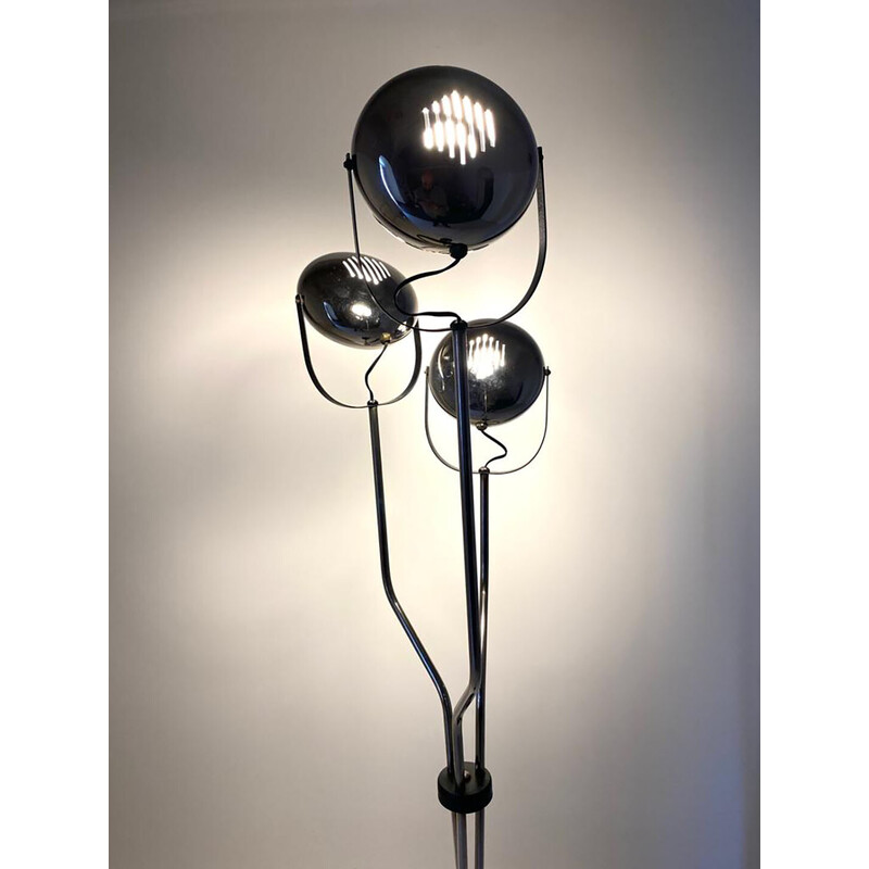 Vintage chrome floor lamp with 3 adjustable light spots for Reggiani, Italy 1960