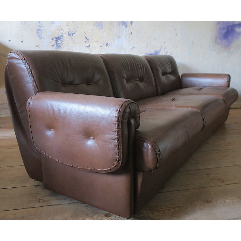 Vintage 3-seater sofa in brown leather, 1970