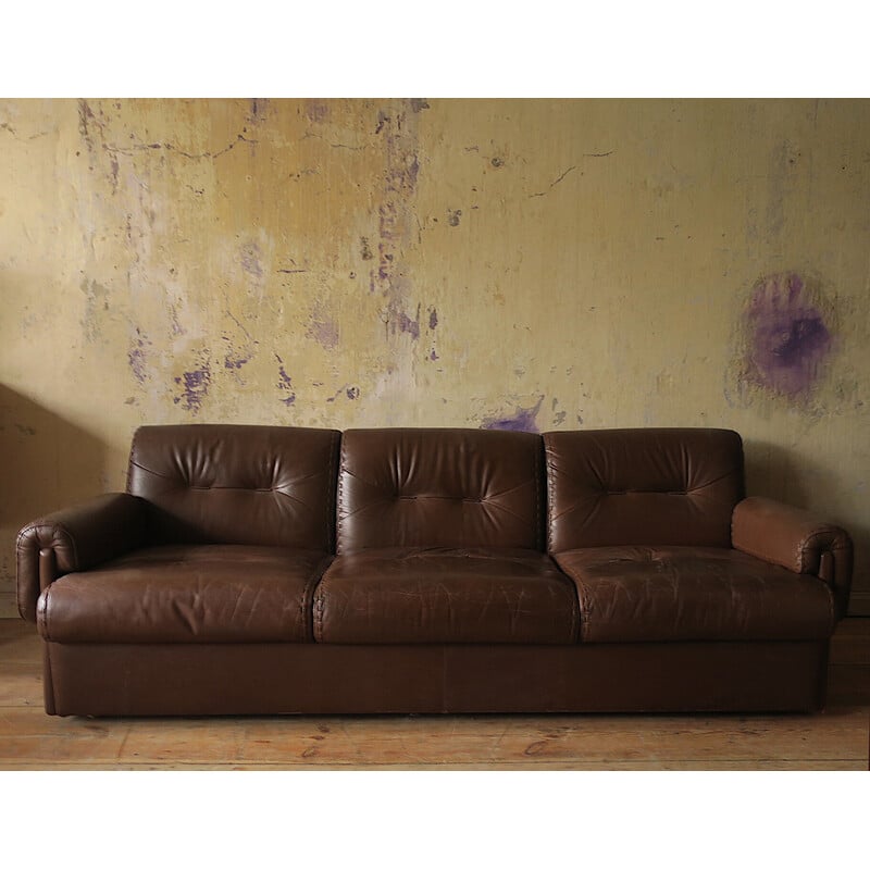 Vintage 3-seater sofa in brown leather, 1970