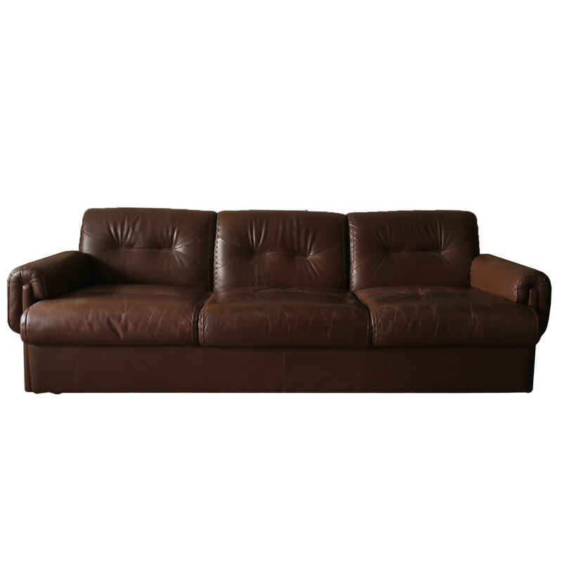 Vintage 3-seater sofa in brown leather, 1970