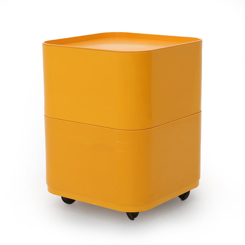 Vintage "Componibili" square bedside table in orange Abs by Anna Castelli for Kartell, 1960