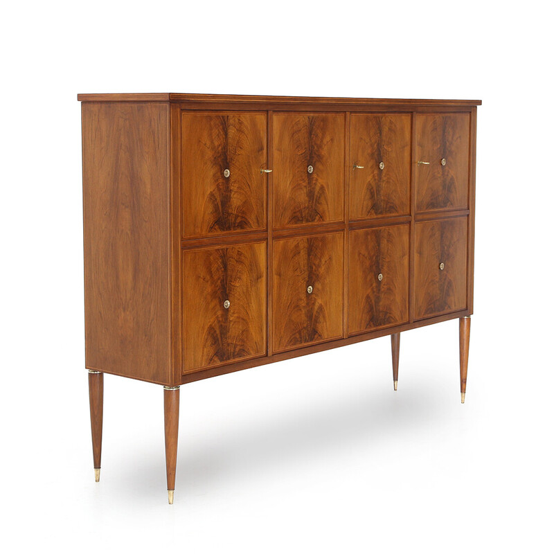 Vintage walnut veneered wood sideboard with drawers by Paolo Buffa for Marelli and Colico, Italy 1950