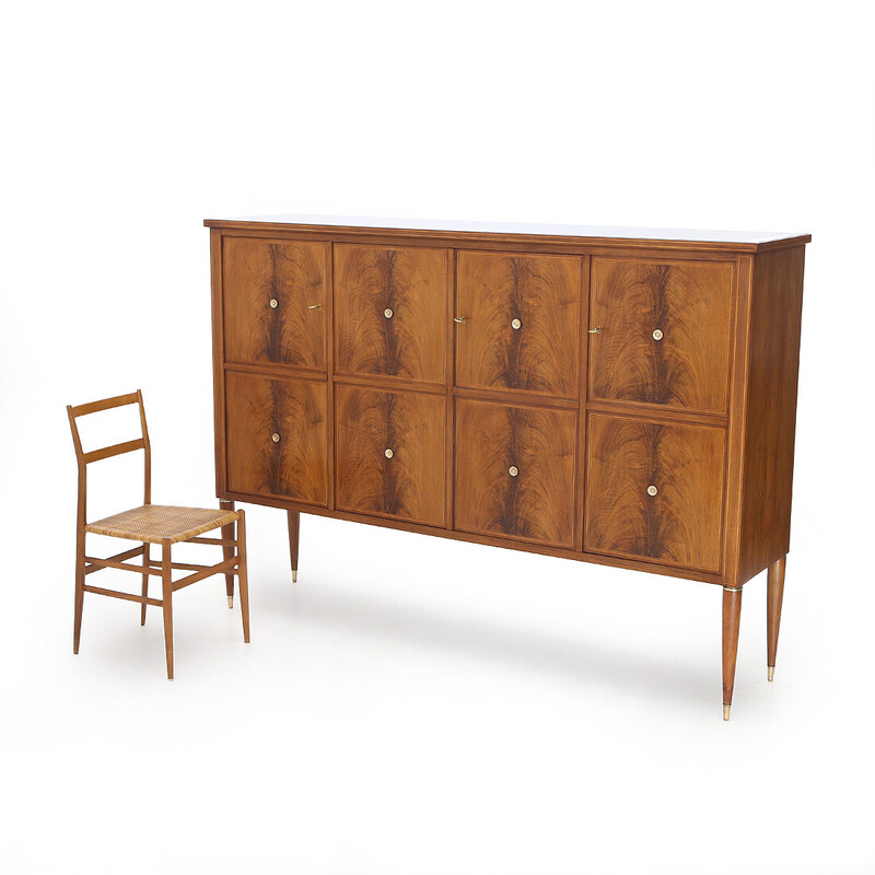 Vintage walnut veneered wood sideboard with drawers by Paolo Buffa for Marelli and Colico, Italy 1950