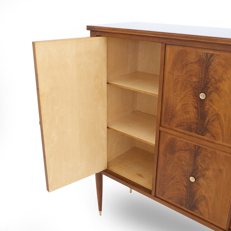 Vintage walnut veneered wood sideboard with drawers by Paolo Buffa for Marelli and Colico, Italy 1950