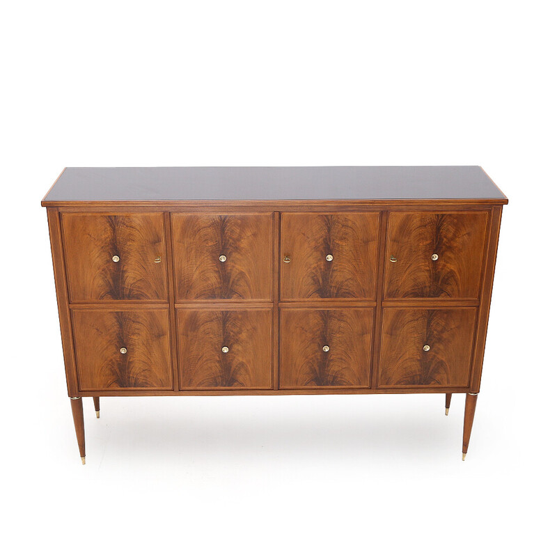 Vintage walnut veneered wood sideboard with drawers by Paolo Buffa for Marelli and Colico, Italy 1950