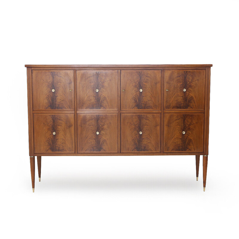 Vintage walnut veneered wood sideboard with drawers by Paolo Buffa for Marelli and Colico, Italy 1950