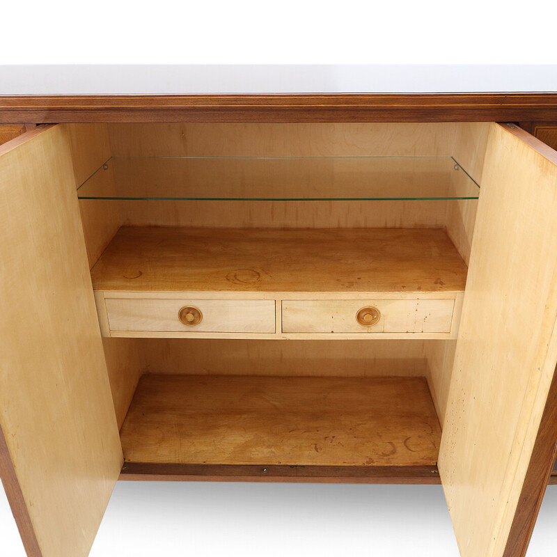 Vintage walnut veneered wood sideboard with drawers by Paolo Buffa for Marelli and Colico, Italy 1950