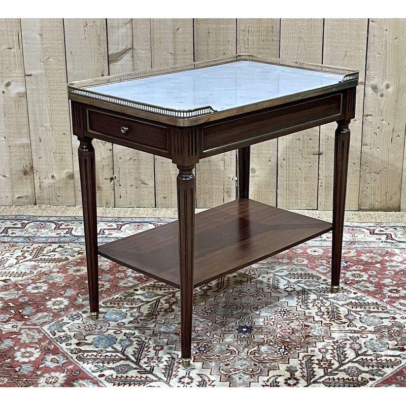 Vintage mahogany and white marble side table, 1950