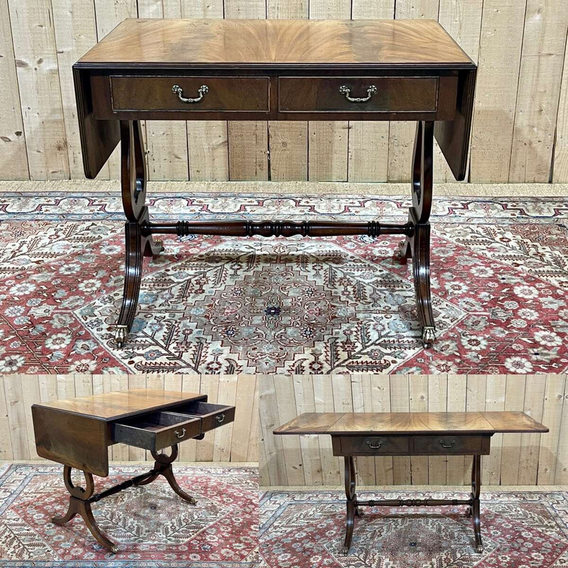 Vintage flat mahogany desk with shelves