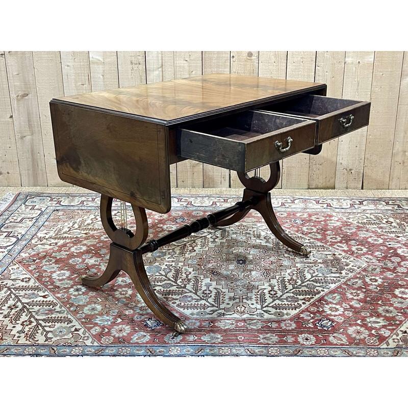 Vintage flat mahogany desk with shelves