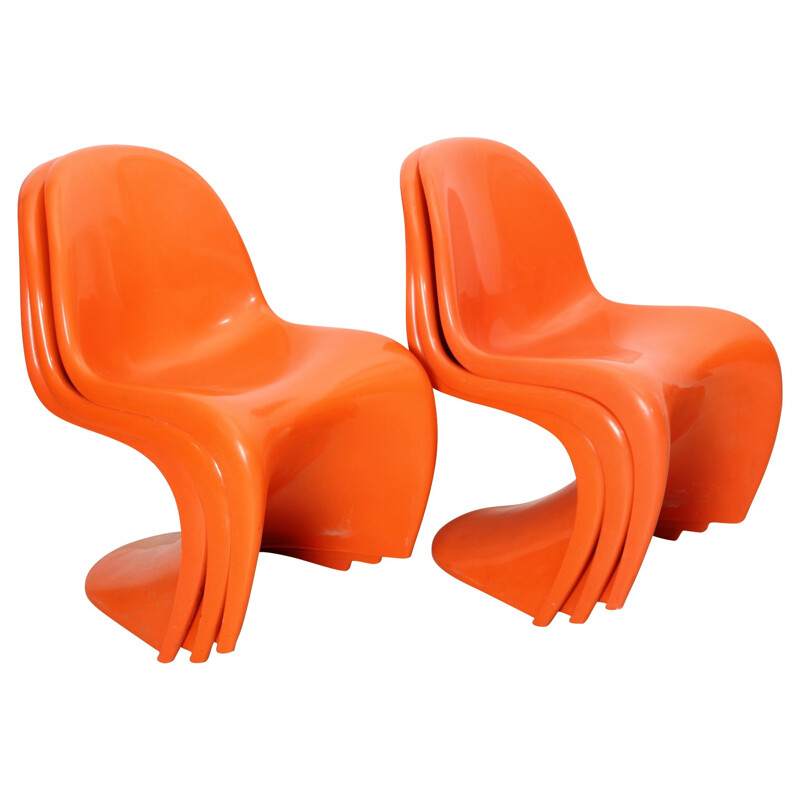 Suite of 6 orange "Panton" chairs, Verner PANTON - 1972