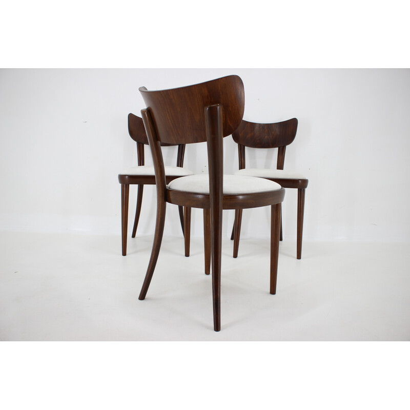 Set of 3 vintage beech dining chairs, Czechoslovakia 1950