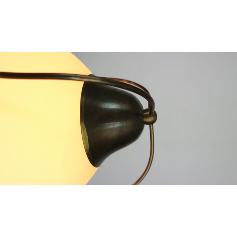 Vintage pendant lamp in opaline glass and opal brass by Bent Karlby for Lyfa, Denmark 1950